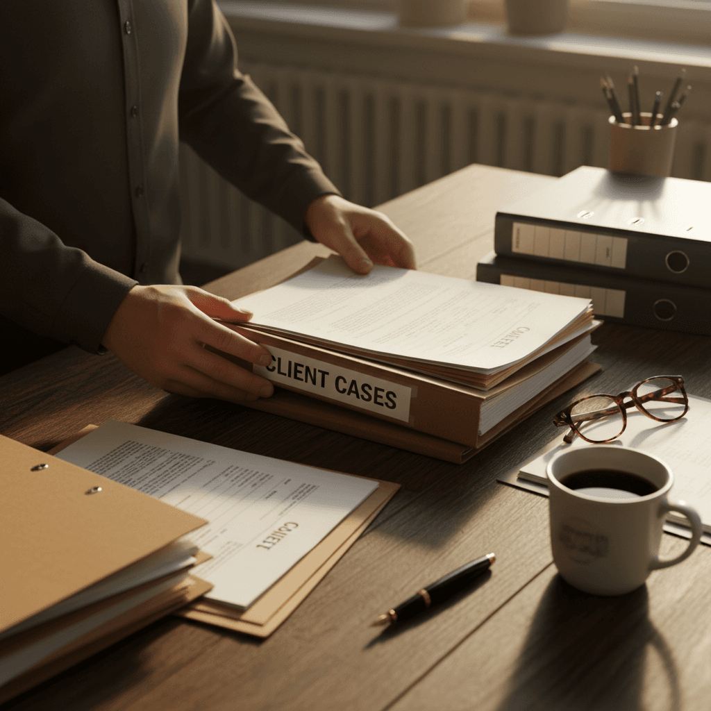 Organized case file with checklists and application documents