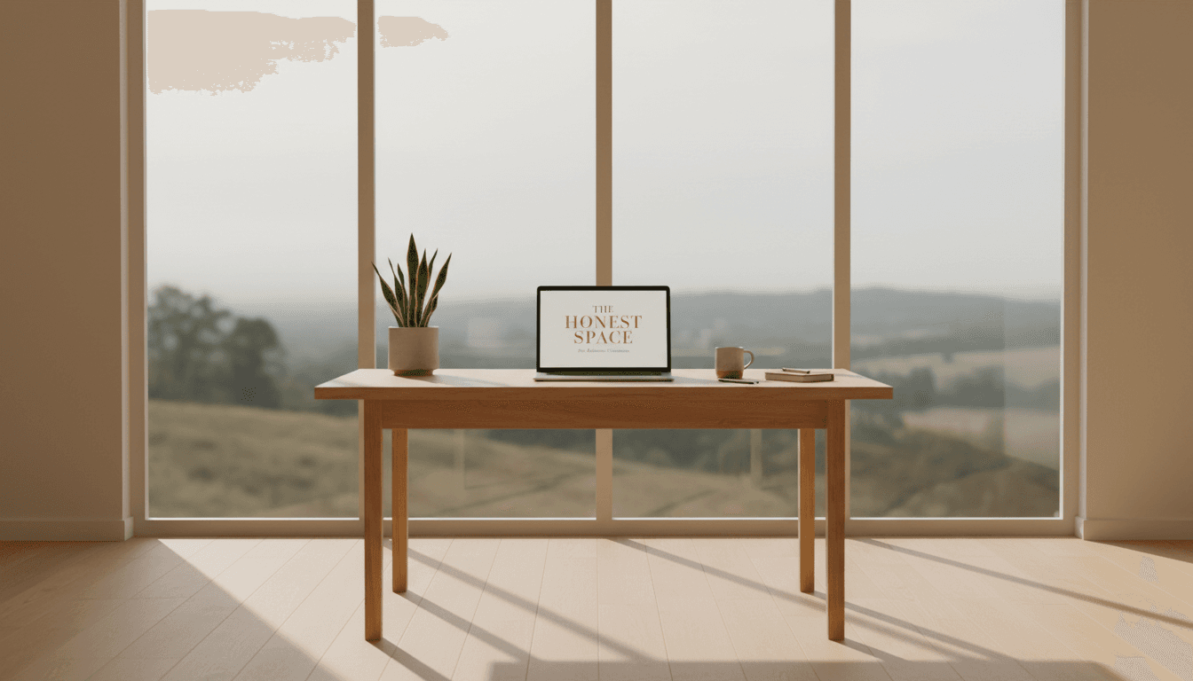 Bright, calm consultation office interior with organized paperwork on a wooden desk